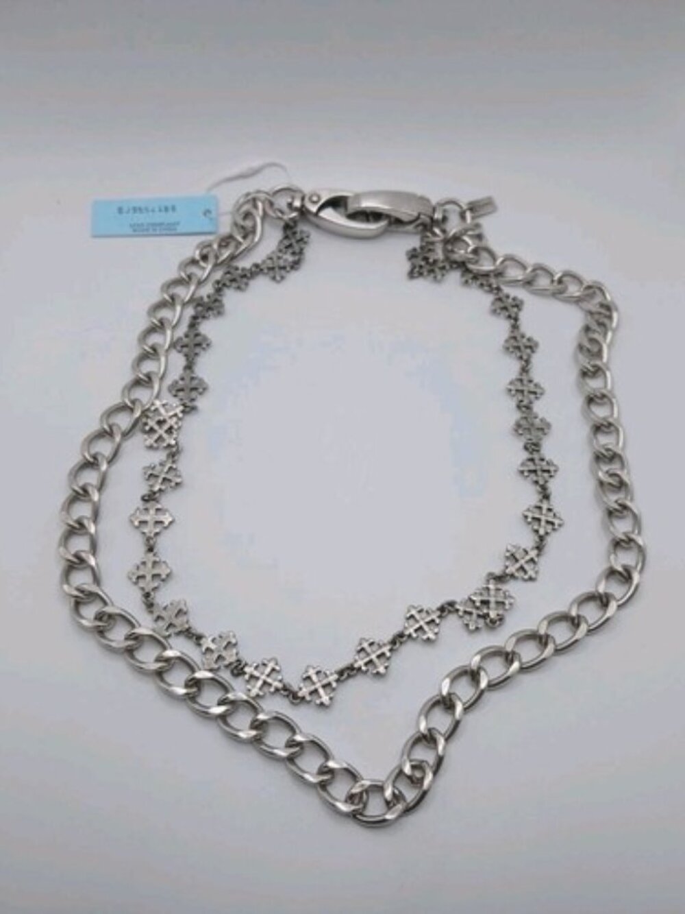 Silver-Tone Layered Chain Necklace – Chunky & Cross-Link Statement Piece